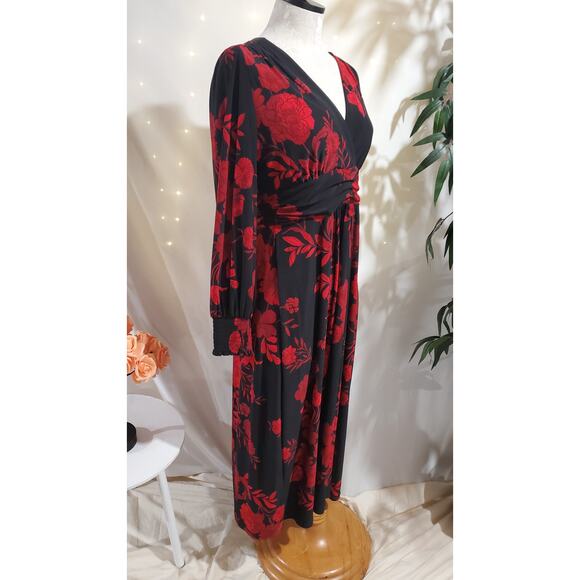 Tommy Hilfiger Floral Maxi Dress Size 8P Black Red Dark Romance Whimsigoth Party - Picture 4 of 11